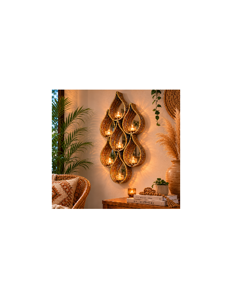 Décoration murale style oriental avec miroirs et porte-bougies – 88 cm