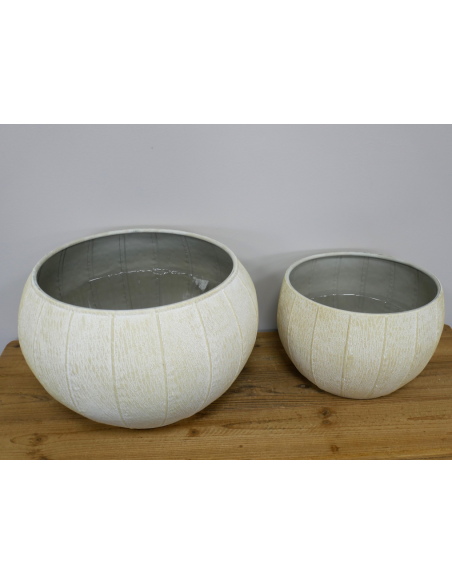 Lot de 2 cache-pots en métal effet pierre crème – Ø 30 et 40 cm
