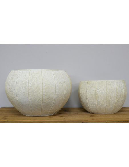 Lot de 2 cache-pots en métal effet pierre crème – Ø 30 et 40 cm