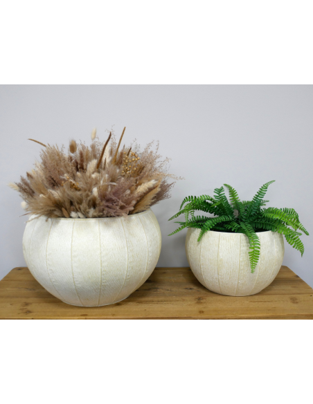 Lot de 2 cache-pots en métal effet pierre crème – Ø 30 et 40 cm