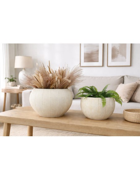 Lot de 2 cache-pots en métal effet pierre crème – Ø 30 et 40 cm