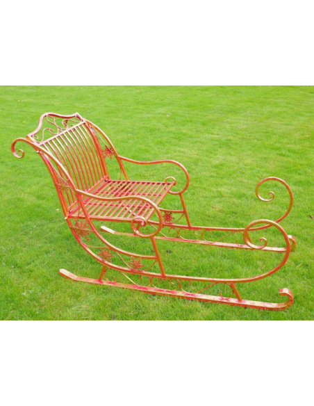 Traîneau géant du Père Noël en métal rouge et doré – 160 cm