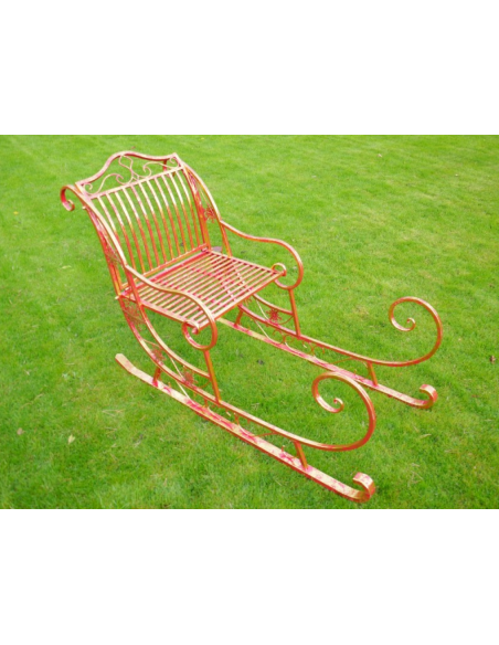 Traîneau géant du Père Noël en métal rouge et doré – 160 cm