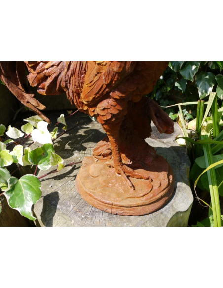 Grand coq décoratif en fonte effet rouillé – 54 cm