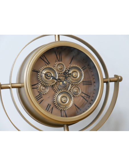 Horloge à engrenages mobiles dorée sur trépied – 41 cm