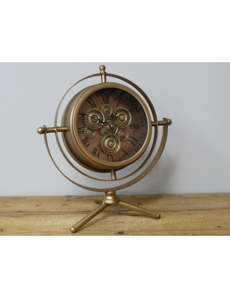 Horloge à engrenages mobiles dorée sur trépied – 41 cm