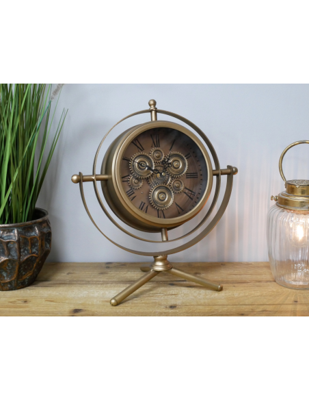 Horloge à engrenages mobiles dorée sur trépied – 41 cm