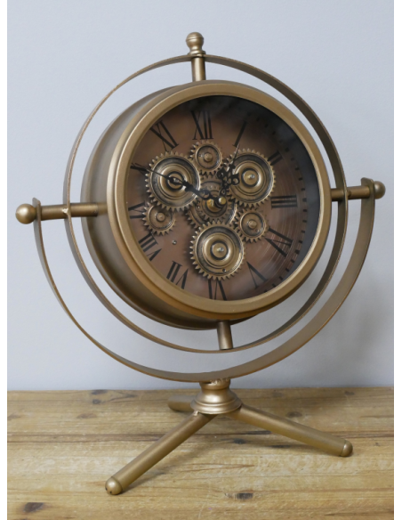 Horloge à engrenages mobiles dorée sur trépied – 41 cm