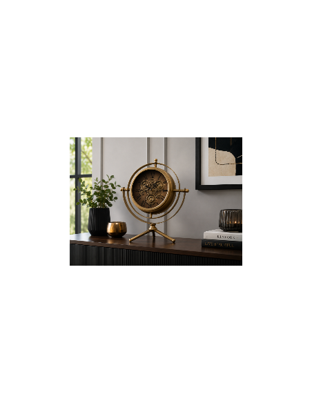 Horloge à engrenages mobiles dorée sur trépied – 41 cm