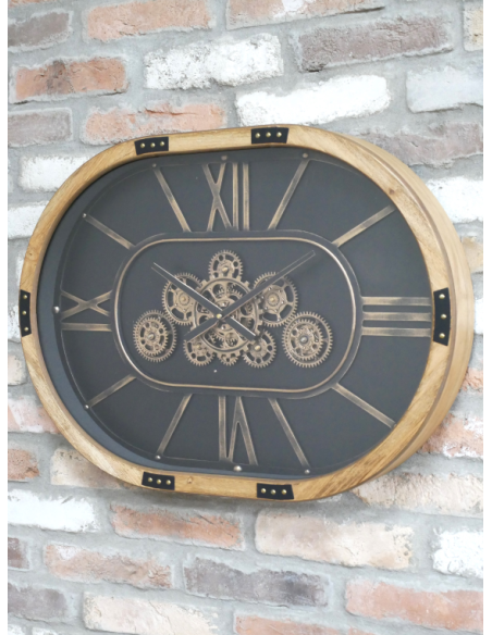 Grande horloge murale ovale à engrenages mobiles – 68 cm