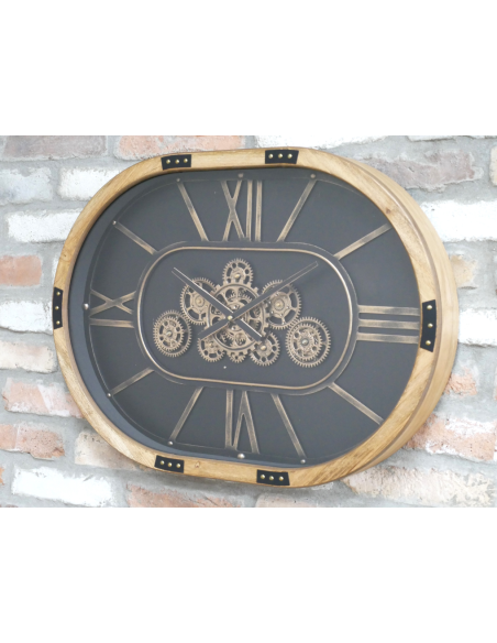 Grande horloge murale ovale à engrenages mobiles – 68 cm