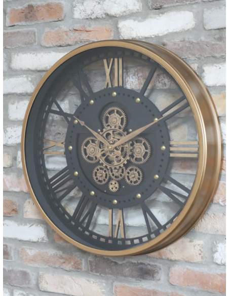 Grande horloge murale industrielle à engrenages mobiles – 60 cm