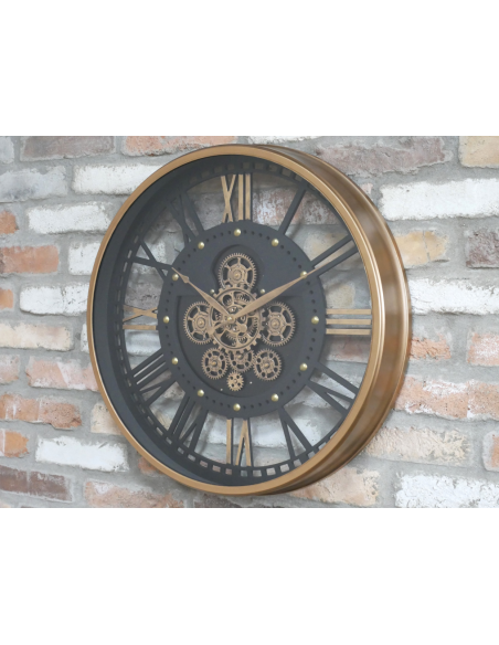 Grande horloge murale industrielle à engrenages mobiles – 60 cm