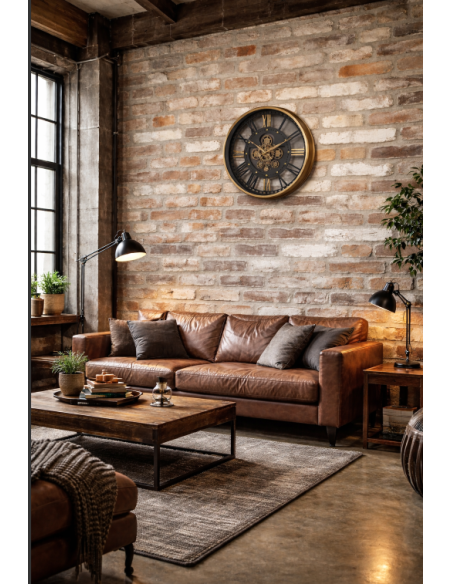 Grande horloge murale industrielle à engrenages mobiles – 60 cm