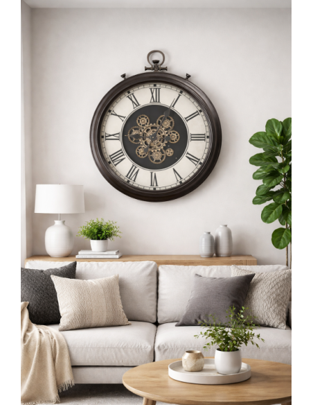 Grande horloge murale à engrenages style montre à gousset – 65 cm