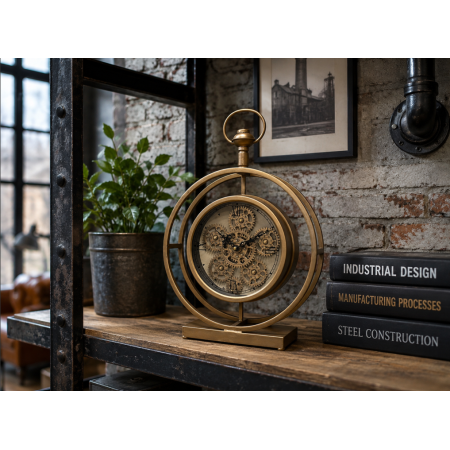 Horloge à poser dorée à engrenages...