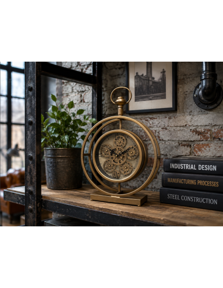 Horloge à poser dorée à engrenages mobiles – 45 cm