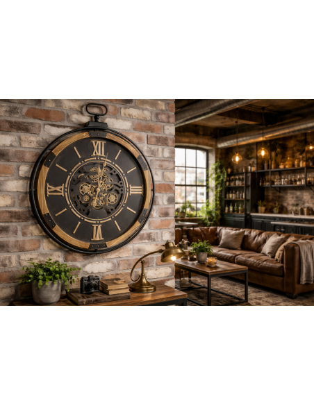 Horloge murale industrielle géante à engrenages mobiles – 88 cm