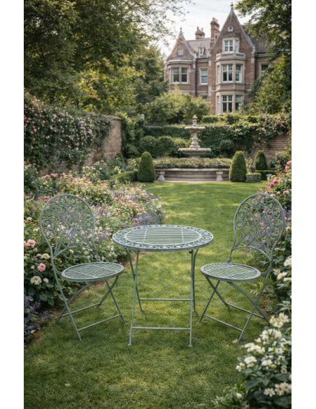 Ensemble table et 2 chaises de jardin esprit romantique – 70 cm