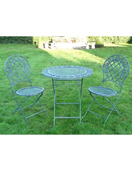 Ensemble table et 2 chaises de jardin esprit romantique – 70 cm
