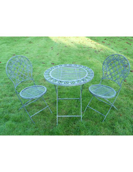 Ensemble table et 2 chaises de jardin esprit romantique – 70 cm