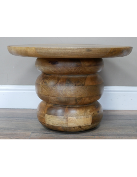 Table d'appoint ronde en manguier au pied sculptural – 51 cm