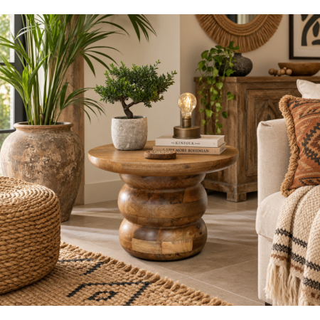 Table d'appoint ronde en manguier au...