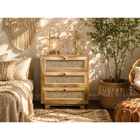 Petite commode en bois et rotin 3...