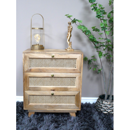 Petite commode en bois et rotin 3...