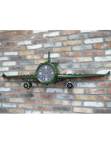 Grande horloge murale avion vintage vert en métal – 141 cm