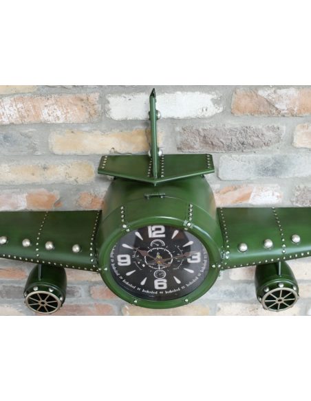 Grande horloge murale avion vintage vert en métal – 141 cm