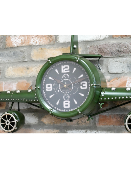 Grande horloge murale avion vintage vert en métal – 141 cm