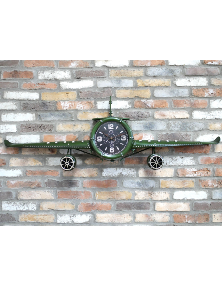 Grande horloge murale avion vintage vert en métal – 141 cm