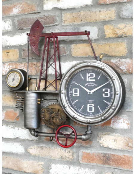 Horloge murale industrielle pompe à pétrole en métal – 55 cm
