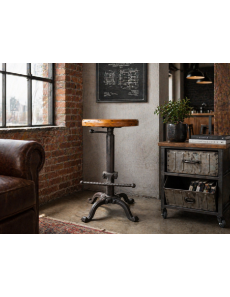 Tabouret réglable en fonte et assise bois