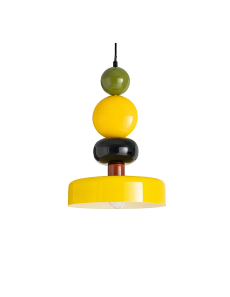 Suspension rétro multicolore jaune et métal – 36,5 cm