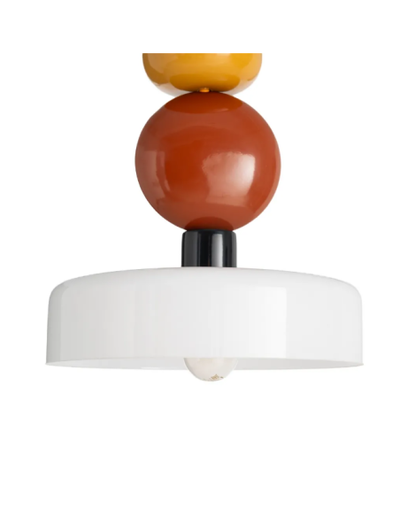 Suspension rétro multicolore en verre et métal – Blanc, vert et terracotta – 40 cm