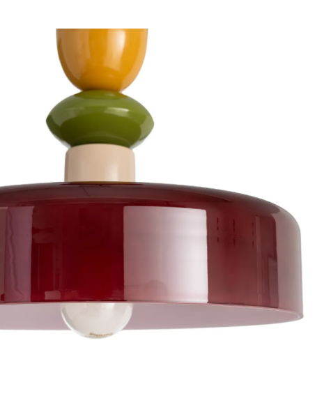Suspension rétro multicolore bordeaux en verre et métal – 38,5 cm