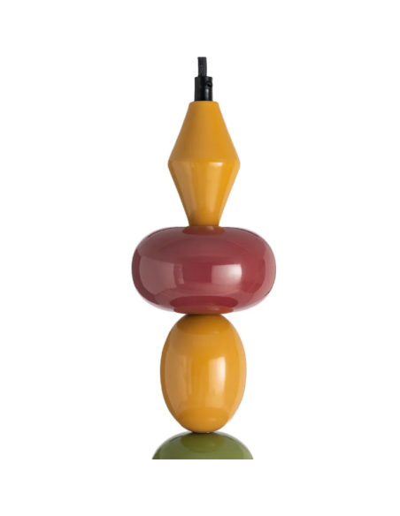 Suspension rétro multicolore bordeaux en verre et métal – 38,5 cm