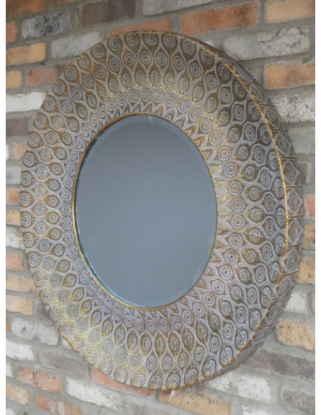 Miroir rond marocain doré à motifs orientaux – 93 cm