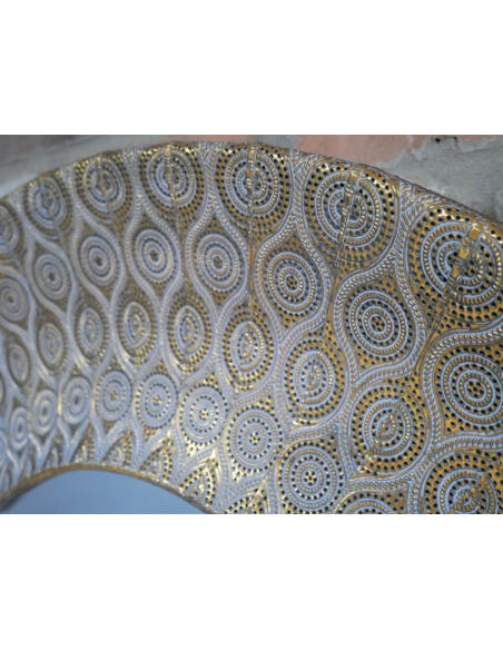 Miroir rond marocain doré à motifs orientaux – 93 cm