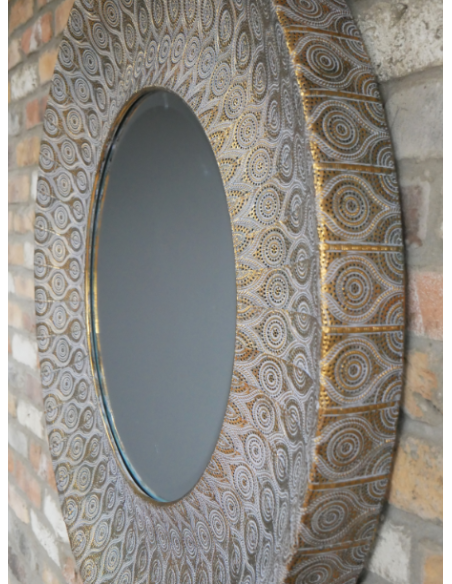 Miroir rond marocain doré à motifs orientaux – 93 cm