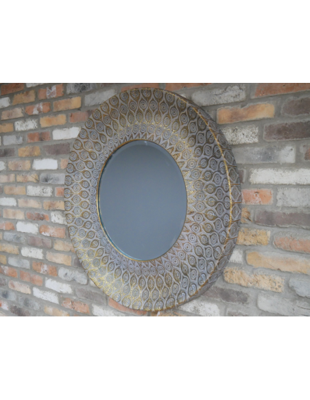 Miroir rond marocain doré à motifs orientaux – 93 cm