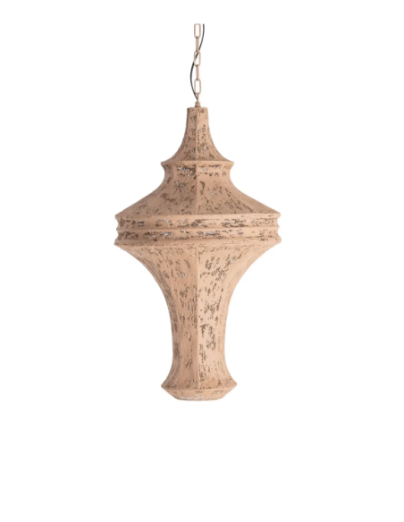 Suspension lanterne en métal patiné sable – 94 cm