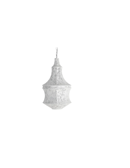 Suspension lanterne en métal blanc patiné – Inspiration orientale – 84 cm
