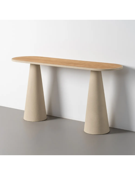 Console design crème et naturel à pieds coniques – 150 cm