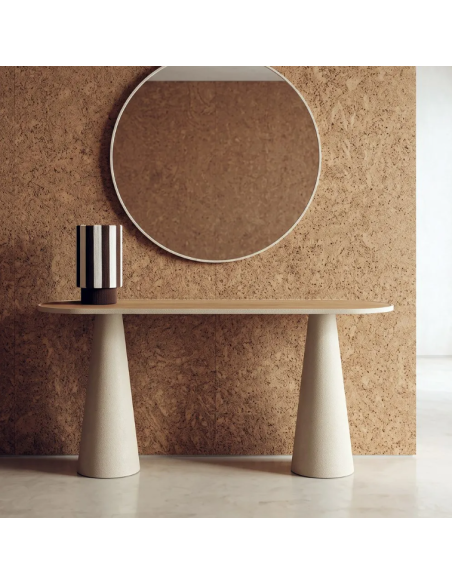 Console design crème et naturel à pieds coniques – 150 cm
