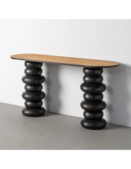 Console design sculpturale naturel et noir – 150 cm
