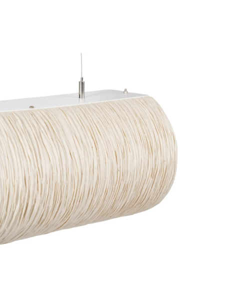 Suspension cylindrique en papier beige et métal – 60 cm