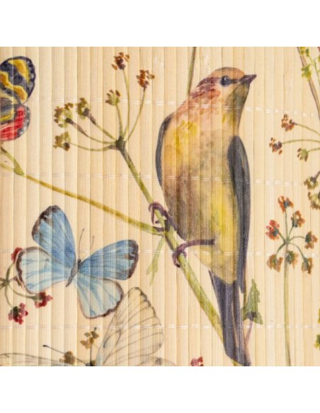 Suspension cylindrique en bambou à motifs d’oiseaux et de papillons – 40 cm